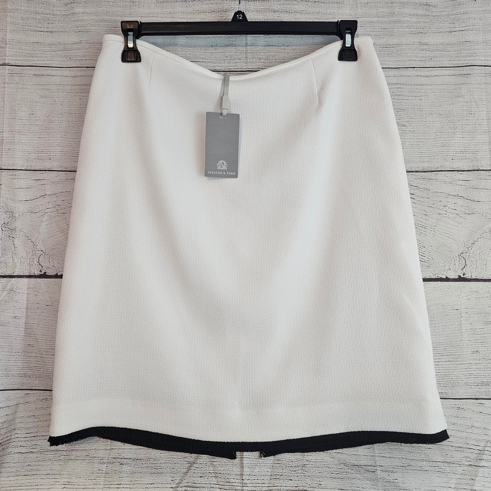 Preston & York 10 Nautical Glam Suzanne Tweed Knee Skirt White Black Hem 1074